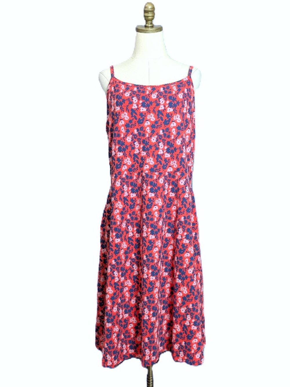 Pact Organic Cotton Floral Midi Sundress XXXL  3X Orange Blue Pockets Summer